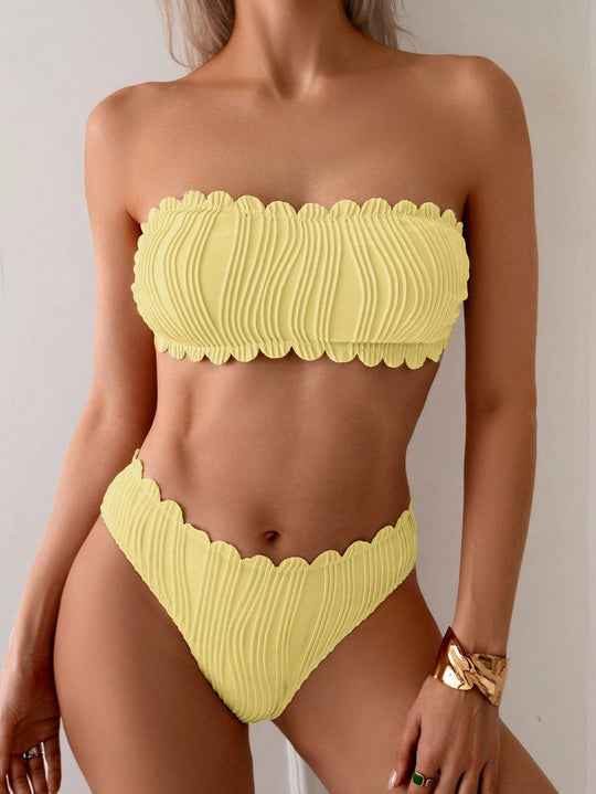 Damen Bandeau-Bikini mit modischem Wellenmuster R&B
