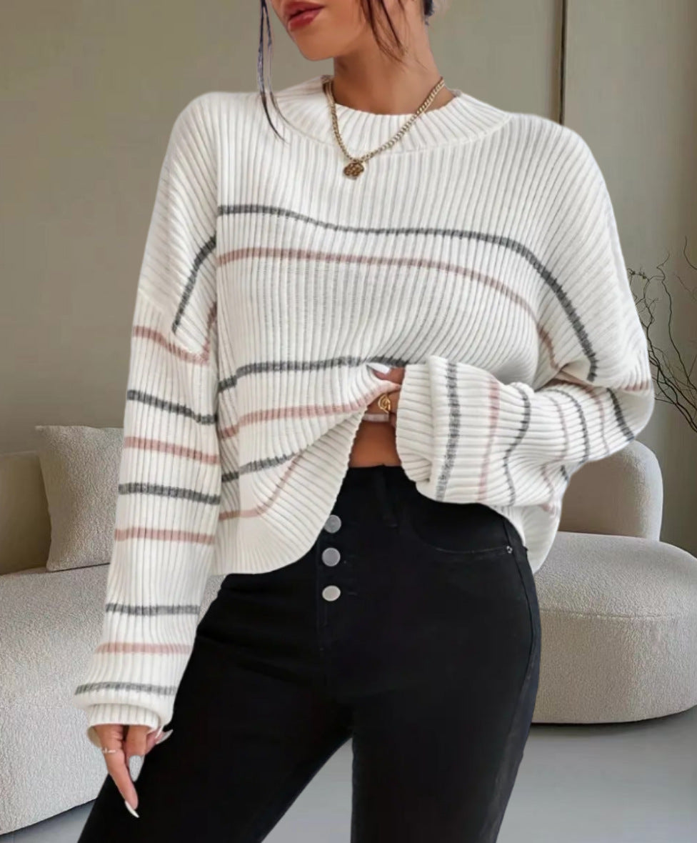 Damen Lässiger Strickpullover mit modischem Streifenmuster R&B