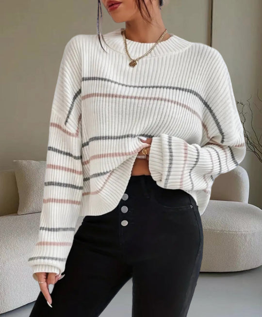 Damen Lässiger Strickpullover mit modischem Streifenmuster R&B