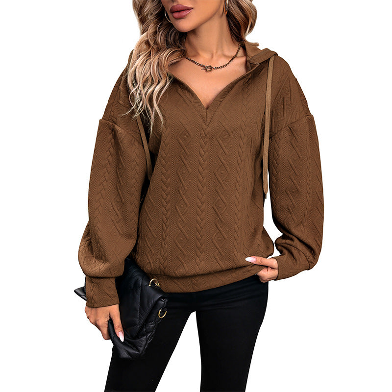 Damen Kapuzenpullover mit strukturiertem Zopfmuster R&B