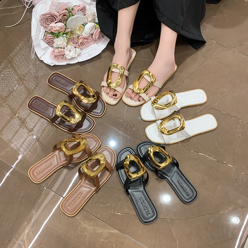 Damen modische Zehentrenner-Sandalen mit elegantem Metall-Detail R&B