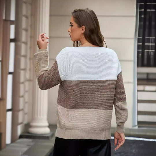Damen Lässiger Strickpullover mit trendy Farbblockdesign und weitem Schnitt R&B