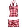 Damen Gingham Muster Badeanzug mit verstellbarem Halter R&B