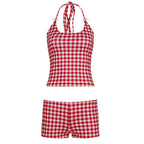 Damen Gingham Muster Badeanzug mit verstellbarem Halter R&B
