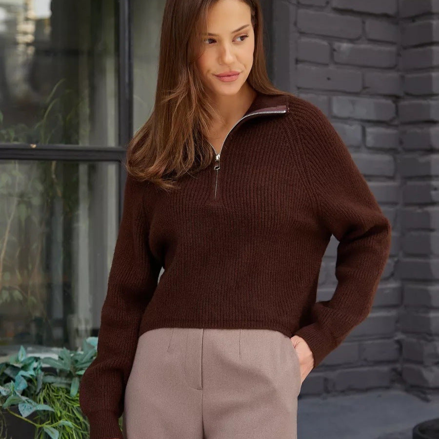 Damen Cozy Pullover mit Kragen und Reißverschluss R&B