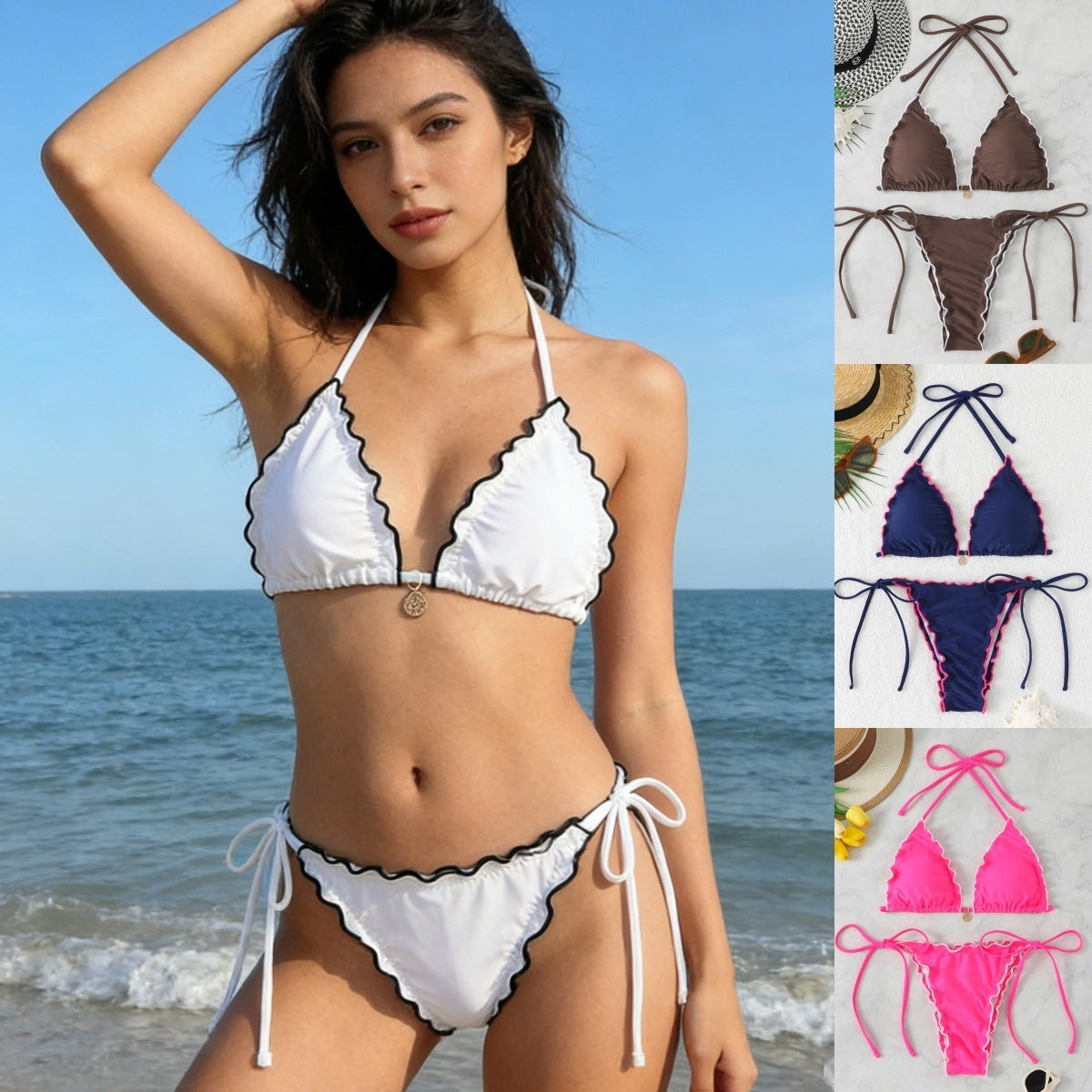 Damen Triangel-Bikini-Set mit verspieltem Rüschendetail R&B