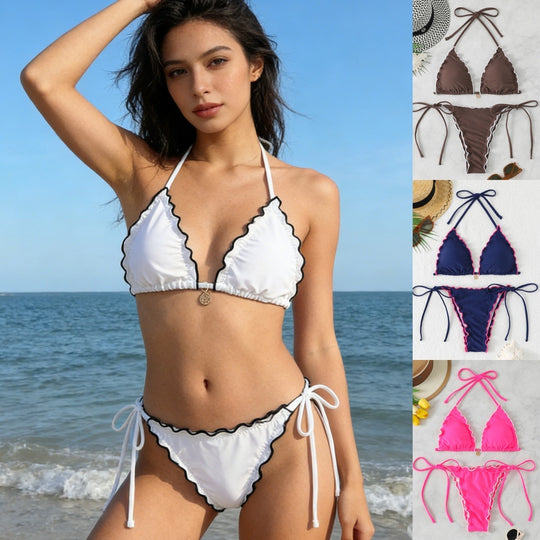 Damen Triangel-Bikini-Set mit verspieltem Rüschendetail R&B