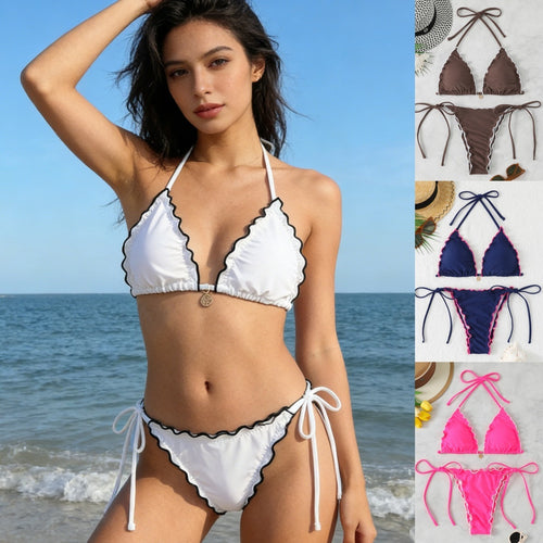 Damen Triangel-Bikini-Set mit verspieltem Rüschendetail R&B