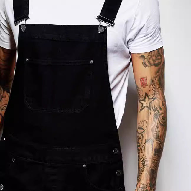 Herren lässige Denim-Latzhose mit verstellbaren Trägern und moderner Passform R&B