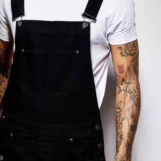 Herren lässige Denim-Latzhose mit verstellbaren Trägern und moderner Passform R&B