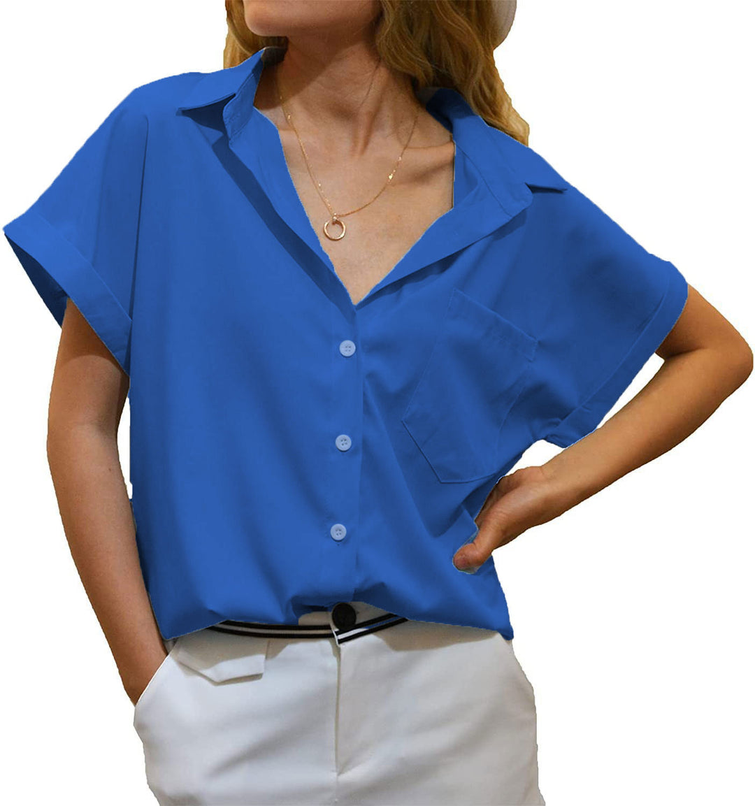 Damen elegant geschnittene Kurzarmbluse R&B