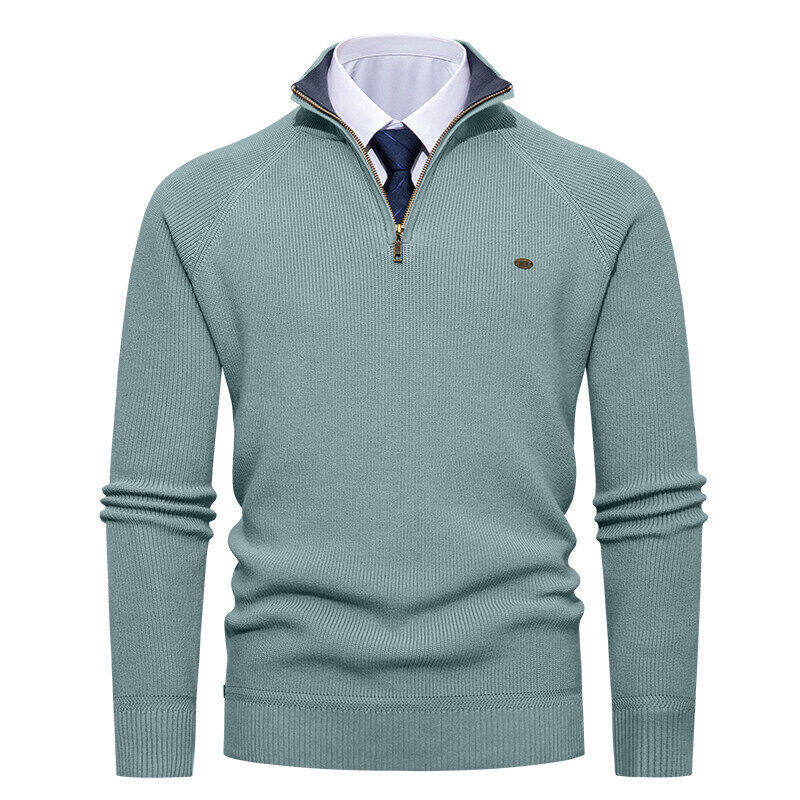 Herren eleganter Strickpullover mit Stehkragen und Reißverschluss R&B