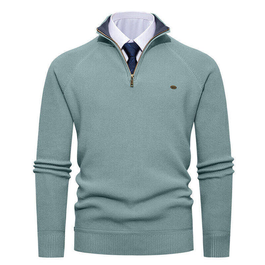 Herren eleganter Strickpullover mit Stehkragen und Reißverschluss R&B