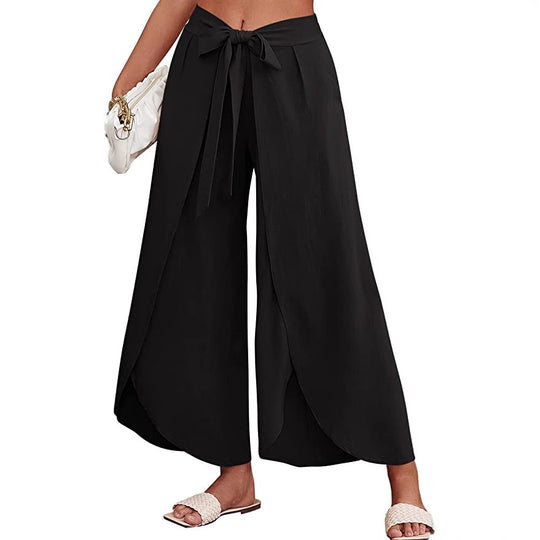 Damen Weite Sommerhose aus leichtem, atmungsaktivem Stoff mit Bindegürtel R&B