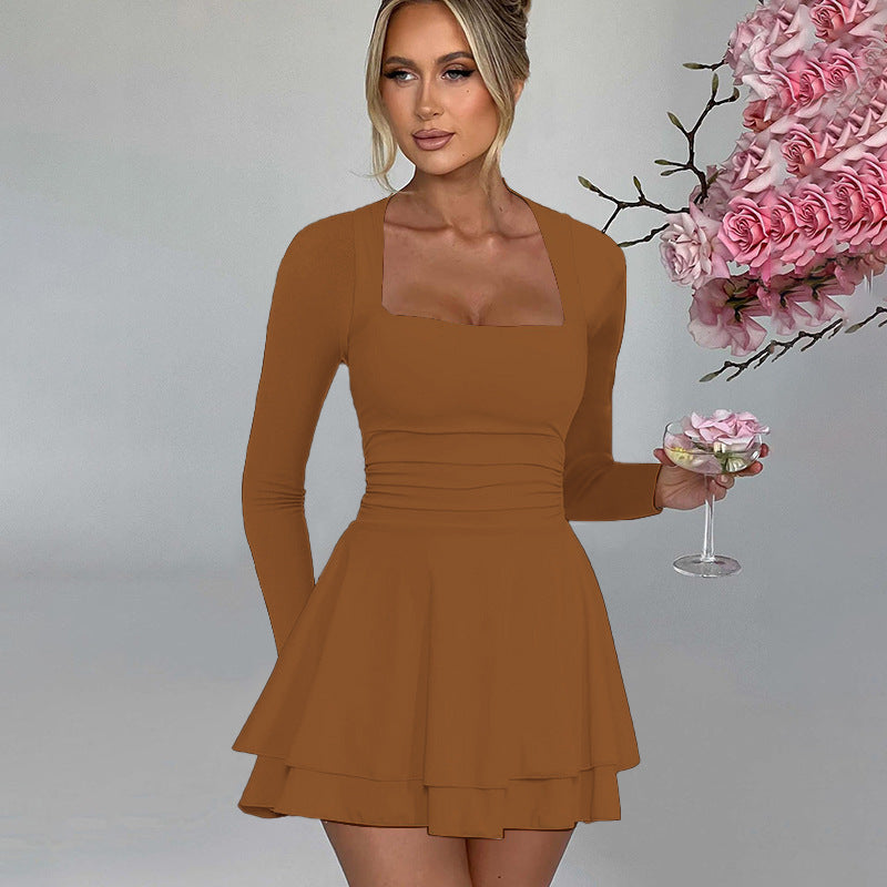 Damen Mini-Kleid mit langem Arm und verführerischem Rüschensaum R&B