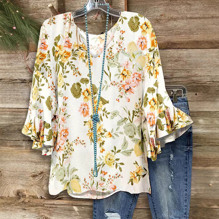 Damen Bluse mit floralem Muster und Rüschendetails R&B