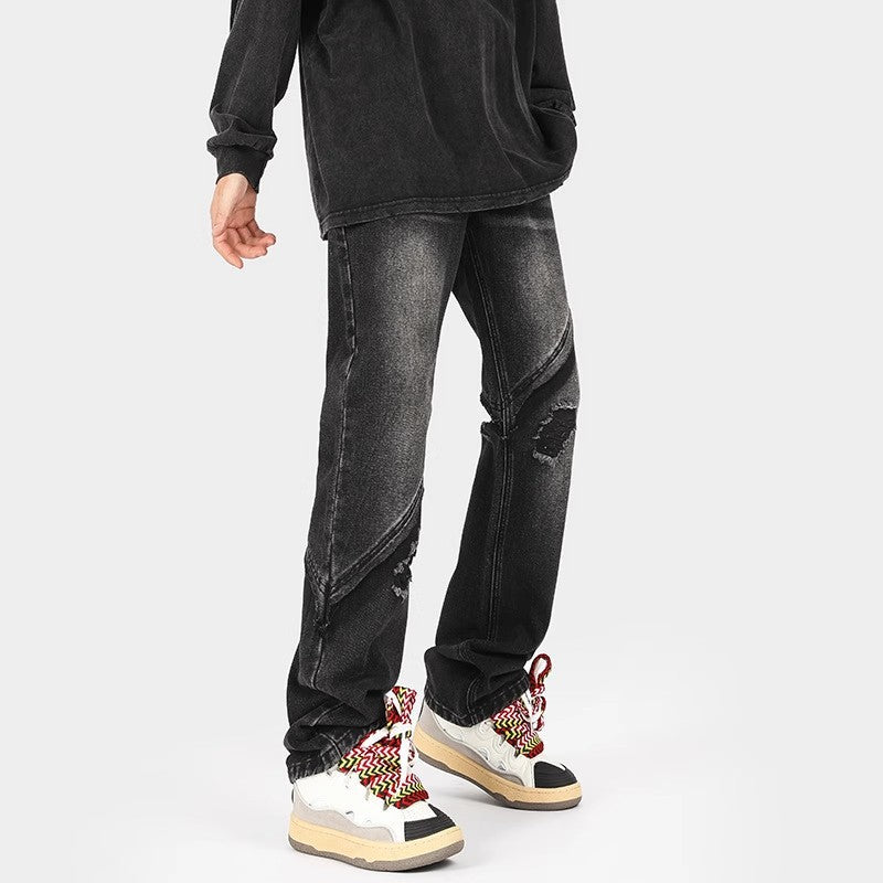 Herren modische Ripped Denim-Jeans im lässigen Schnitt mit asymmetrischem Design