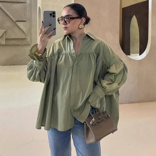 Damen Oversized Bluse mit Rüschendesign R&B