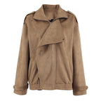 Damen Modische Suede-Bomberjacke mit praktischen Taschen und Reißverschluss R&B