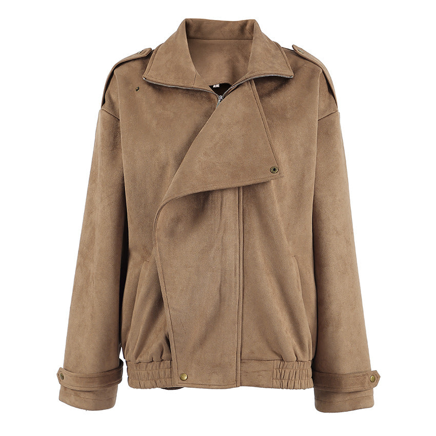 Damen Modische Suede-Bomberjacke mit praktischen Taschen und Reißverschluss R&B