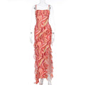Damen Maxi-Kleid mit Rüschendetails und fließendem Muster R&B