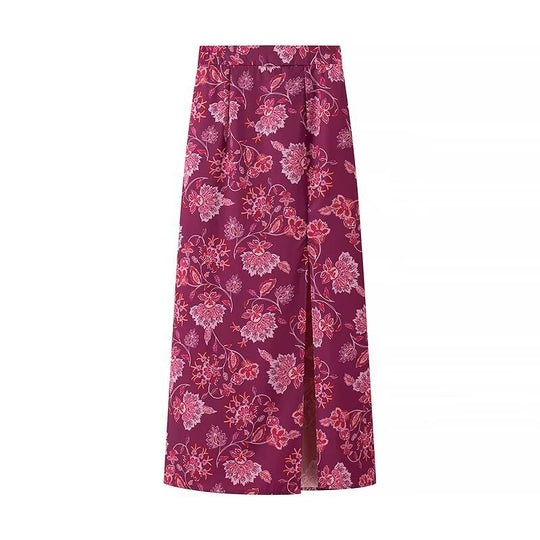Damen Maxirock mit floralem Design und eleganten Schlitzdetails R&B