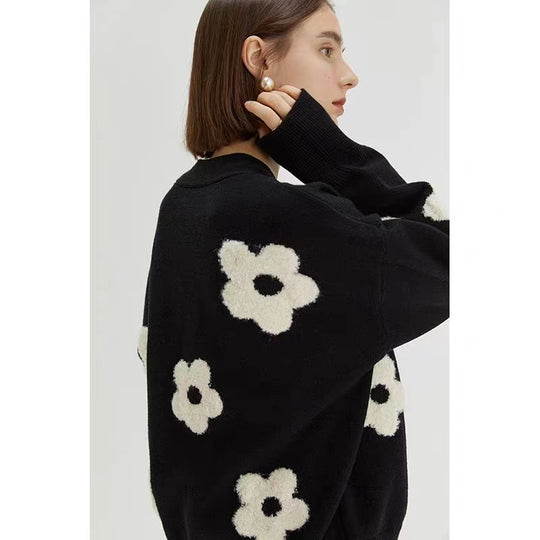 Damen Strickjacke mit floralem Motiv und Knopfleiste R&B