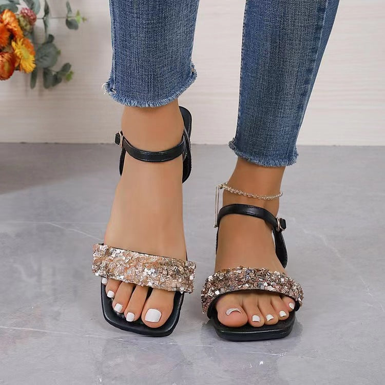 Damen Glamouröse Strandsandalen mit funkelnden Strass-Akzenten und komfortabler Sohle R&B