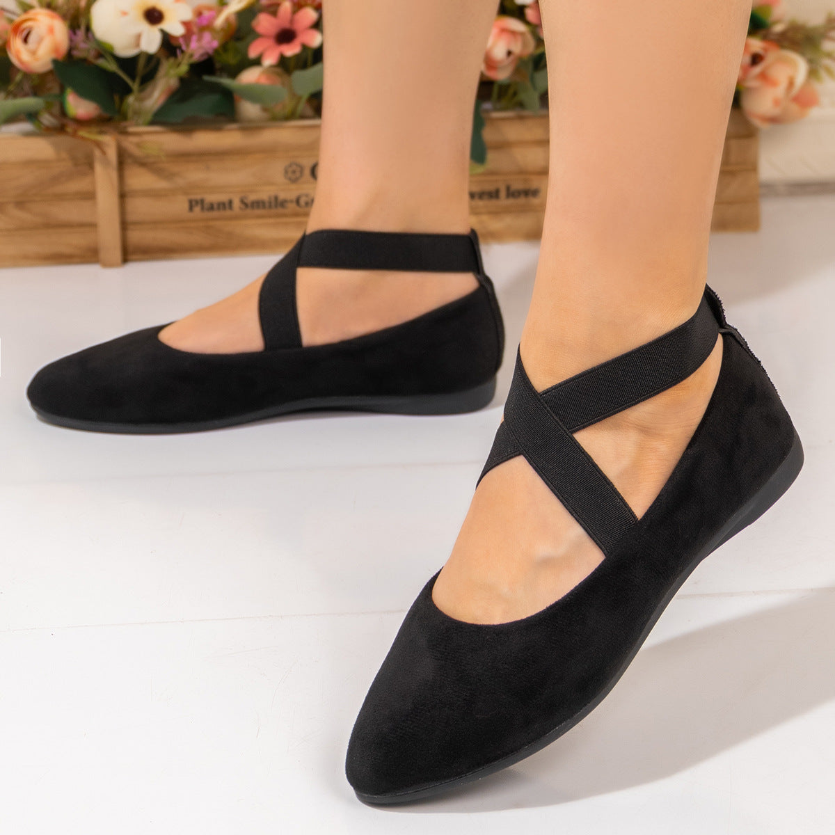 Damen Ballerinas mit elegantem Überkreuzriemen und weichem Innenfutter R&B