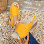 Damen Wedge-Sandalen mit offenem Zehenbereich und verstellbarem Riemen R&B