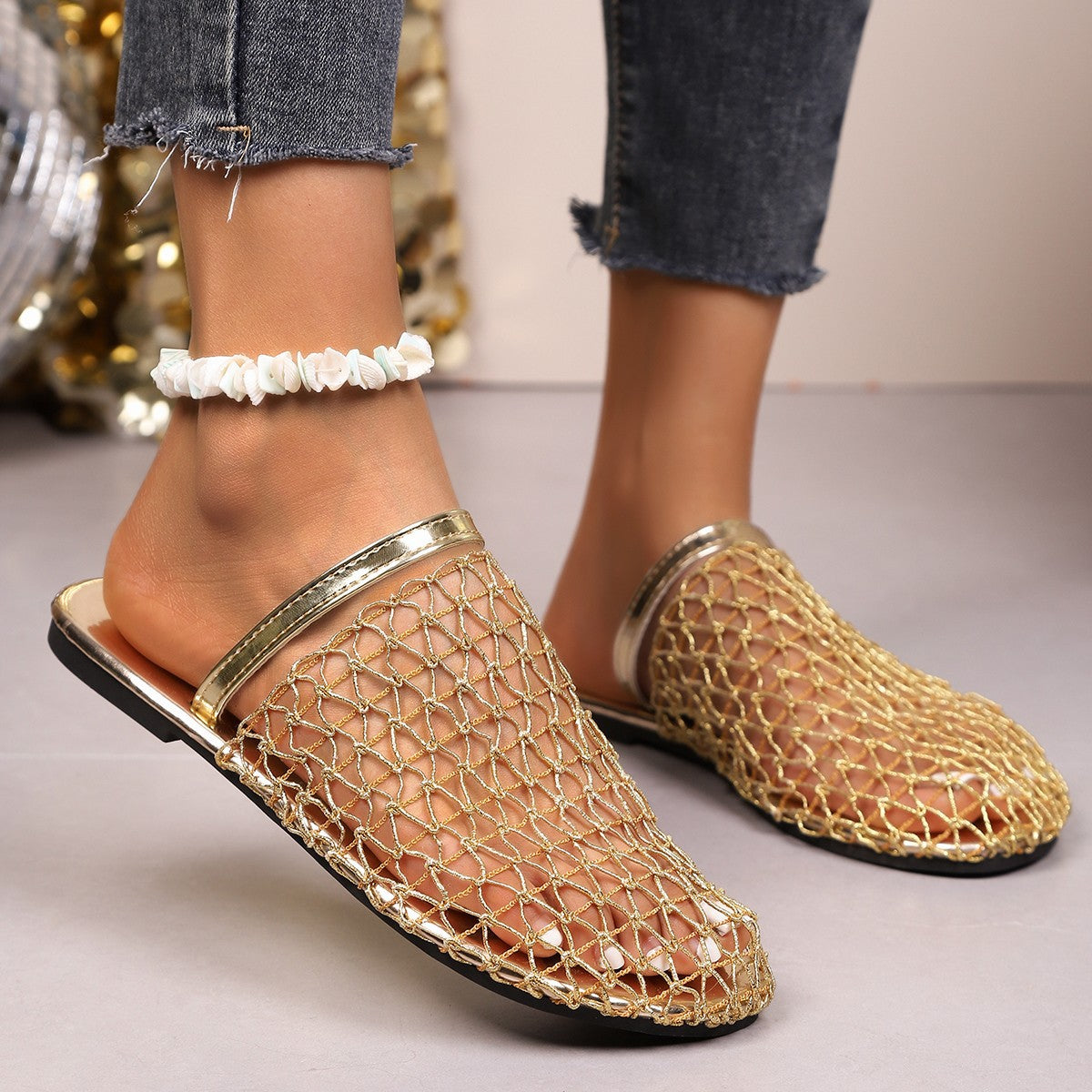 Damen Offene Clogs mit netzartigem Design und modischem Korkrand R&B