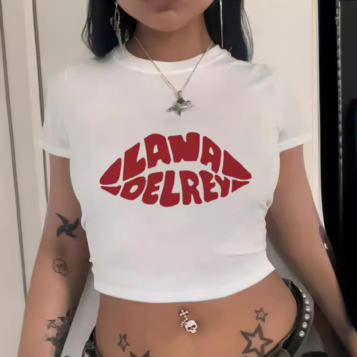 Damen Crop-T-Shirt mit auffälligem Statement-Print R&B
