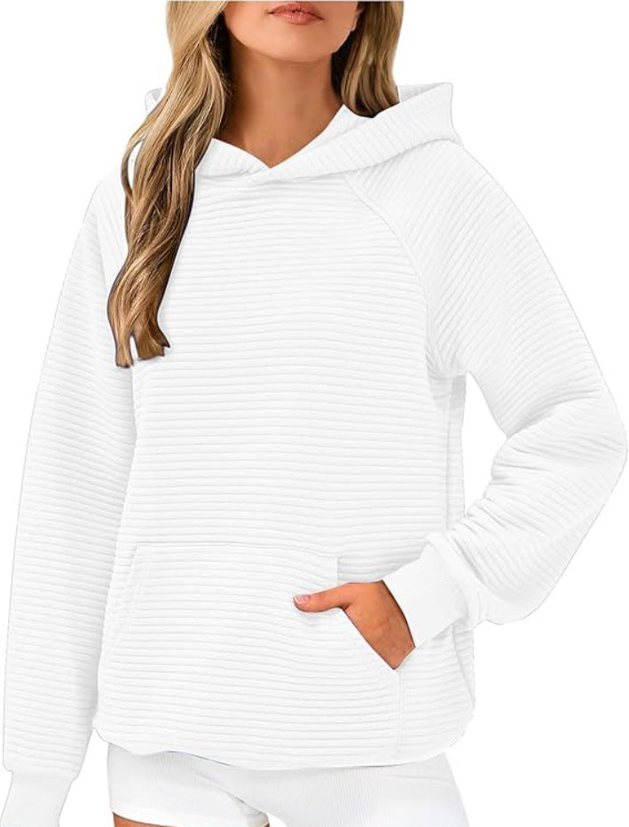 Damen Kuscheliger Waffelpullover mit Kapuze und Kängurutasche R&B