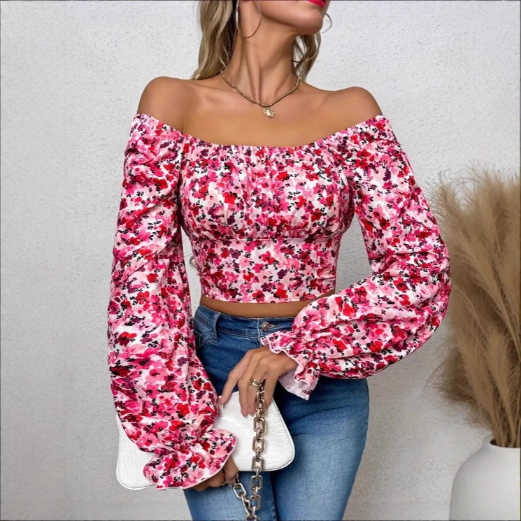 Damen Off-Shoulder Bluse mit Puffärmeln und floralen Mustern R&B