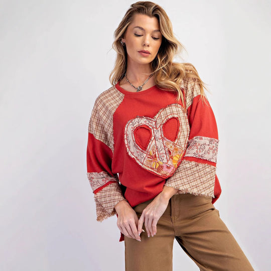 Damen kreatives Sweatshirt mit Patchwork-Design R&B