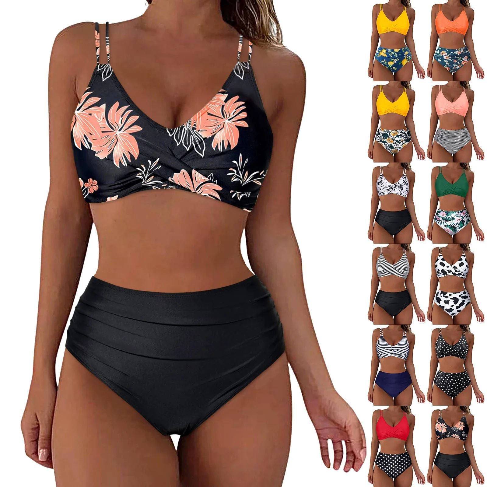 Damen Hochgeschnittenes Bikini-Set mit elegantem Wickeldesign R&B