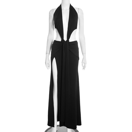 Damen Cut-Out Maxikleid mit tiefem V-Ausschnitt und drapiertem Design R&B