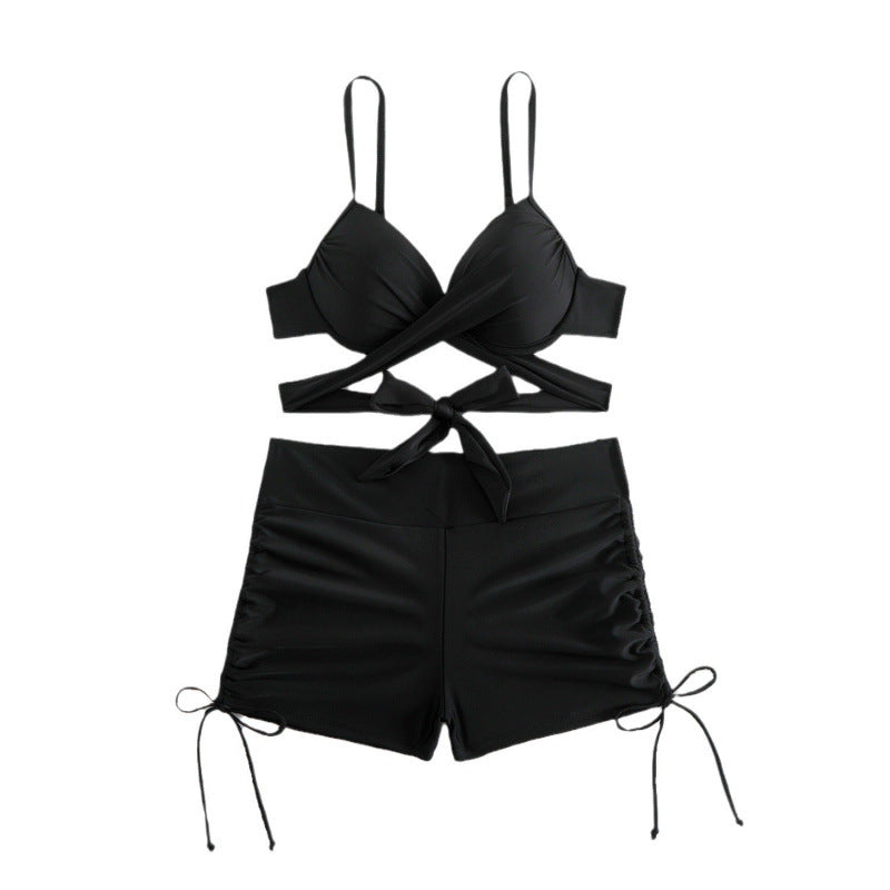 Damen Zweiteiliges Badeanzug-Set mit sportlichem Top und High-Waist-Shorts R&B