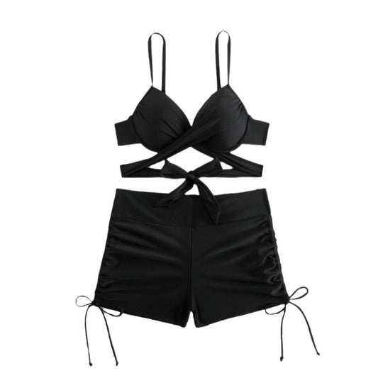 Damen Zweiteiliges Badeanzug-Set mit sportlichem Top und High-Waist-Shorts R&B