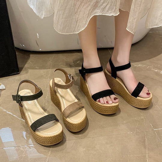 Damen-Plateau-Sandalen mit elegantem Riemchendesign und komfortabler Korksohle R&B