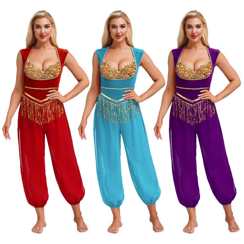 Damen Kostüm-Jumpsuit mit glitzerndem Oberteil und lässiger Hose R&B