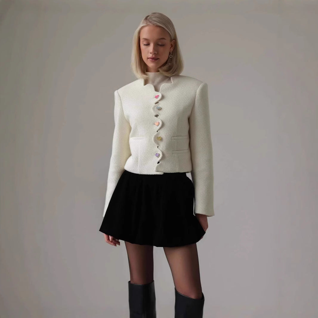 Damen Figurbetonte Jacke mit einzigartigem Knopfdesign R&B