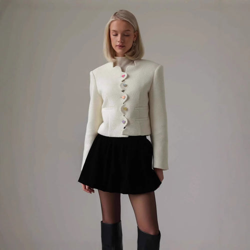 Damen Figurbetonte Jacke mit einzigartigem Knopfdesign R&B