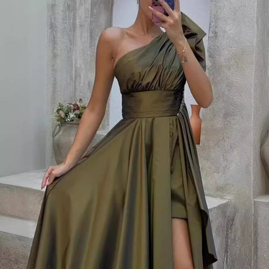 Damen Elegantes Maxikleid mit Wickeloptik und Puffärmeln R&B