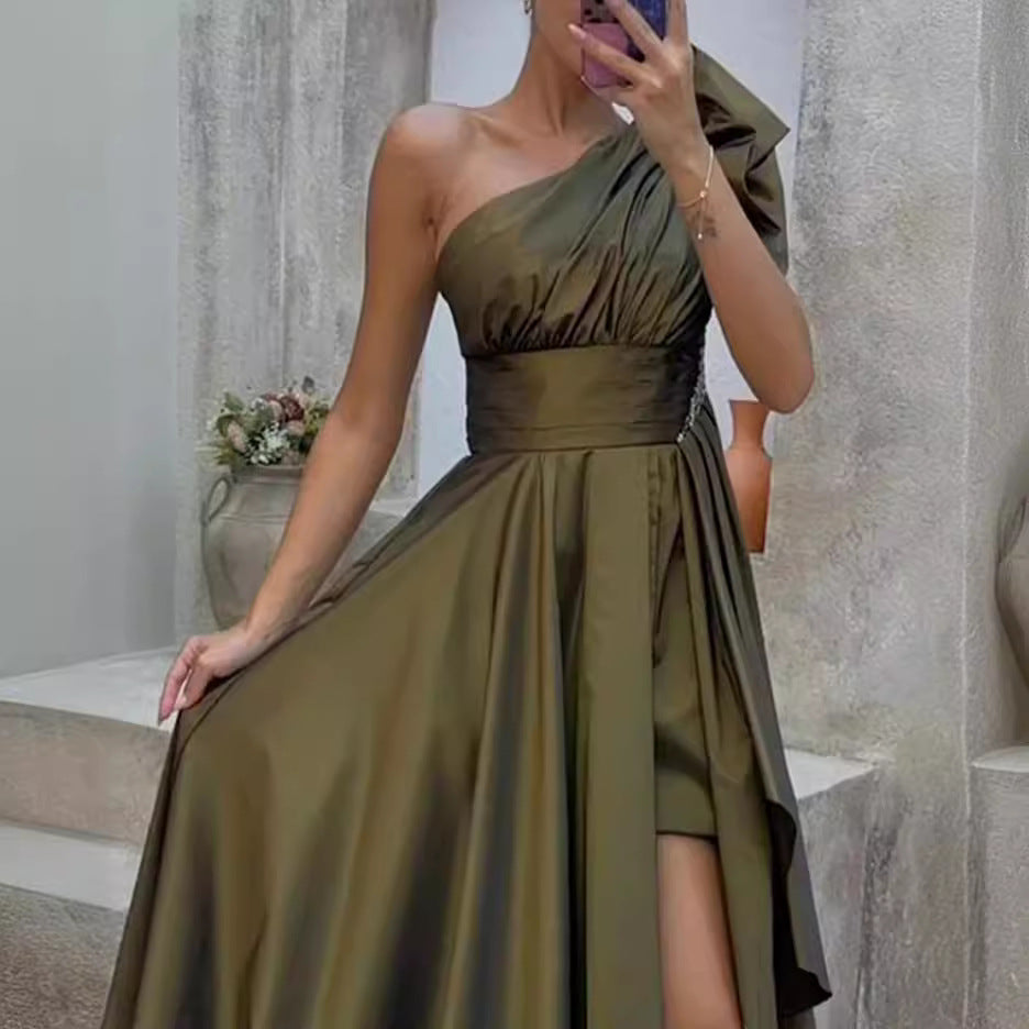 Damen Elegantes Ein-Schulter Abendkleid mit geschwollenem Rock R&B
