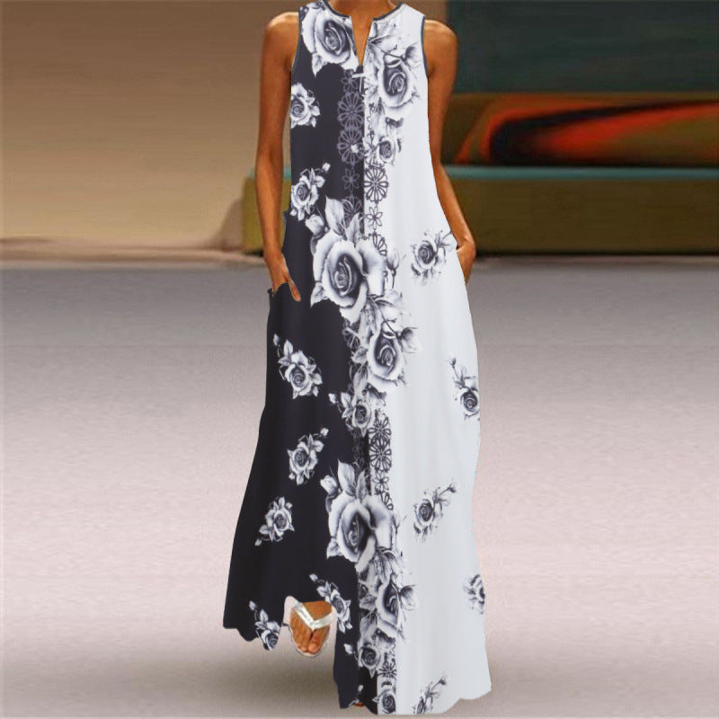 Damen Maxikleid mit elegantem floralem Design und seitlichen Taschen R&B