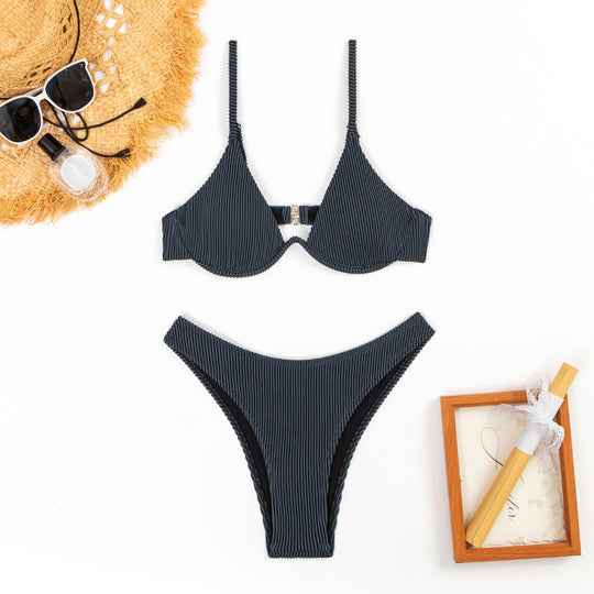 Damen Hoch geschnittener Bikini mit eleganten Rippendetails R&B
