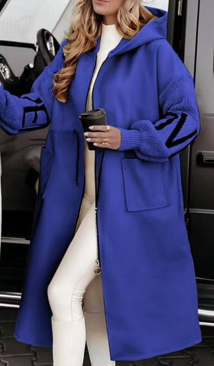 Damen Modische Longjacke mit Kapuze und Taschen R&B