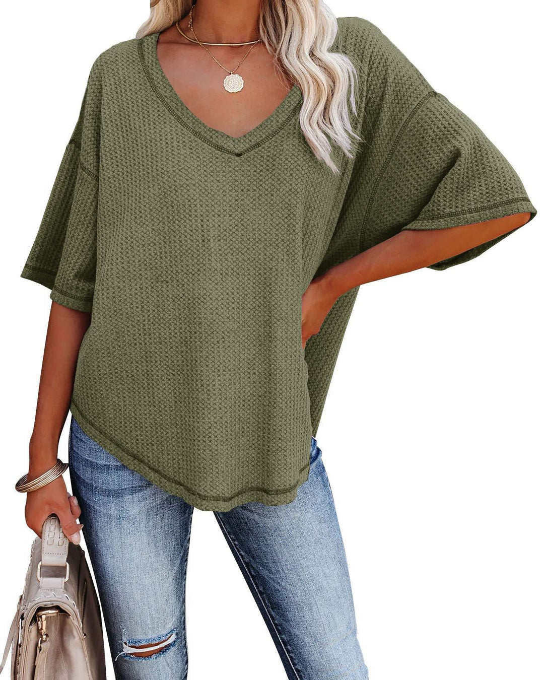 Damen lässiges Oversized-Oberteil mit strukturiertem Webmuster R&B