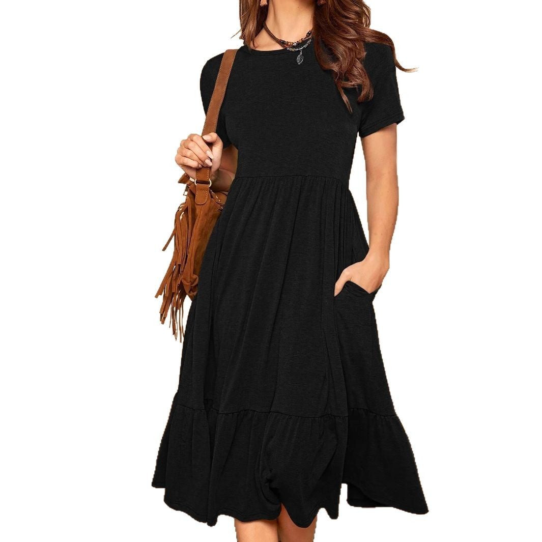 Damen lässiges Midikleid mit Taschen und voluminösen Rüschendetails R&B